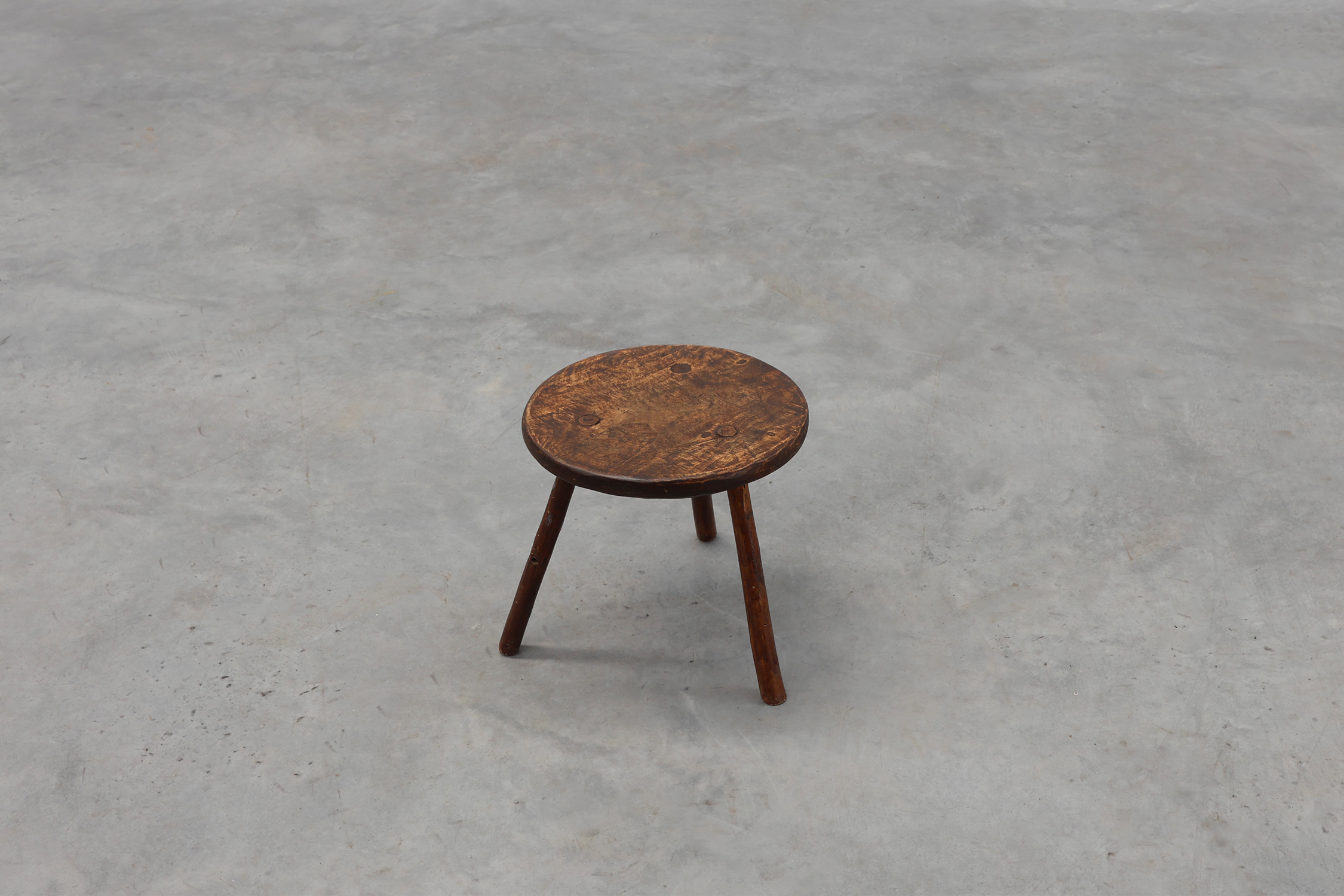 Rustic French wooden stool in wabi sabi style, ca. 1850thumbnail
